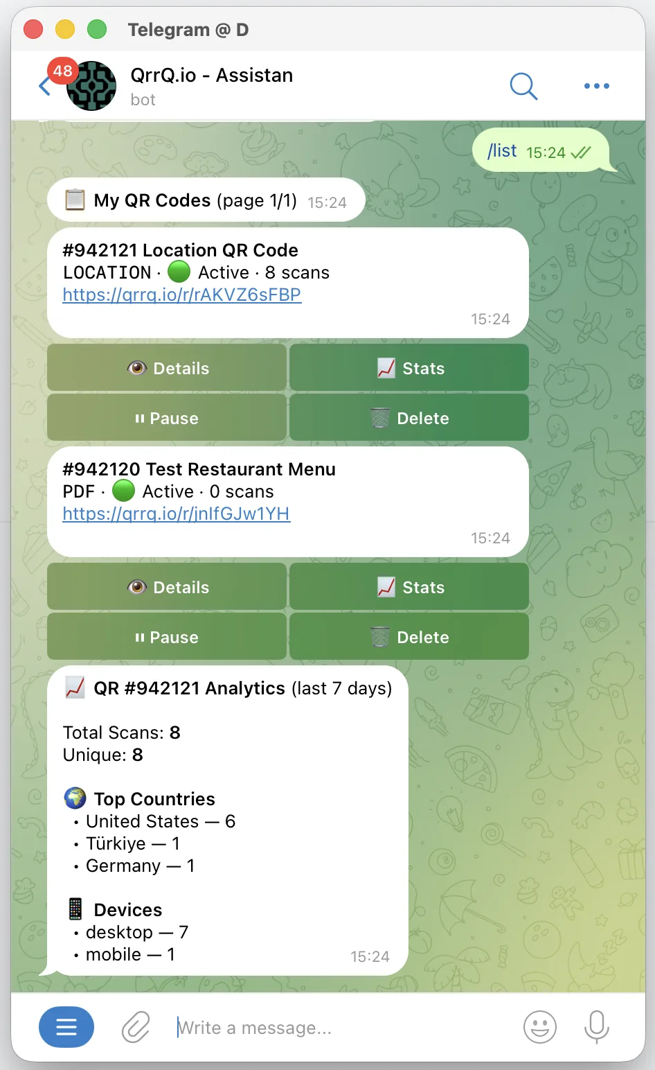 Informe analítico del QR — países y distribución de dispositivos